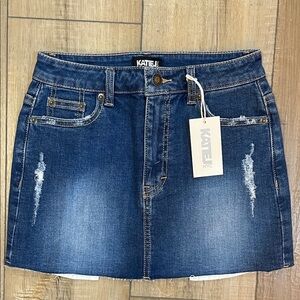 Katie J NYC Distressed Denim Mini Skirt - Dark Blue